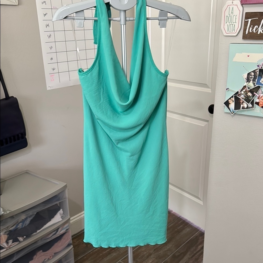 Anthropologie See You Monday Turquoise Cowl Neck Dress